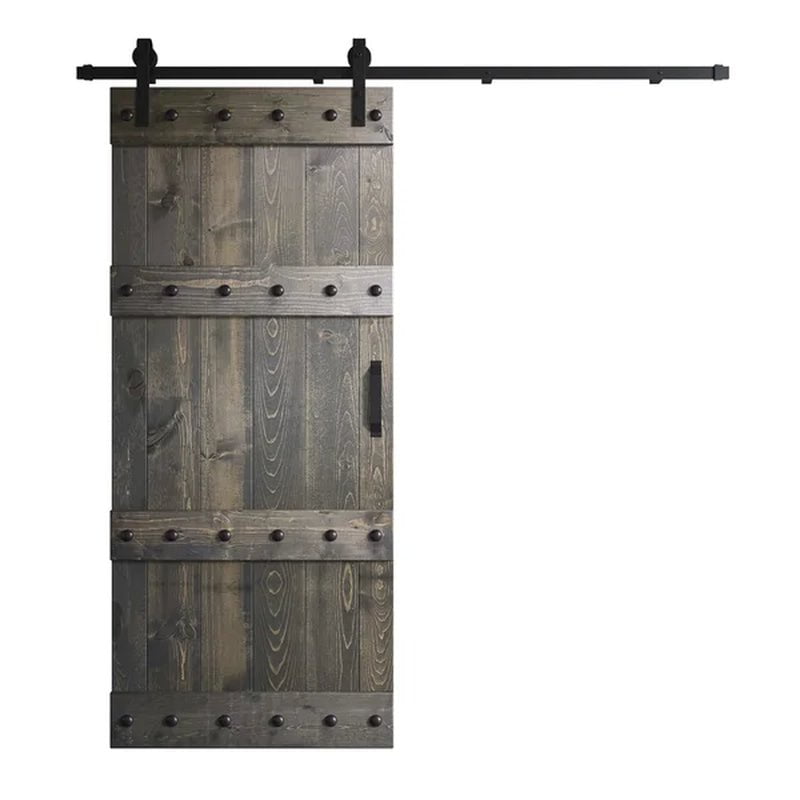Paneled Wood Castle Series Barn Door with Installation Hardware Kit