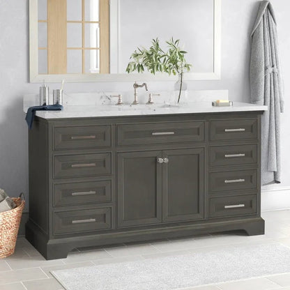 Currahee 60'' Free-Standing Single Bathroom Vanity with Engineered Stone Vanity Top