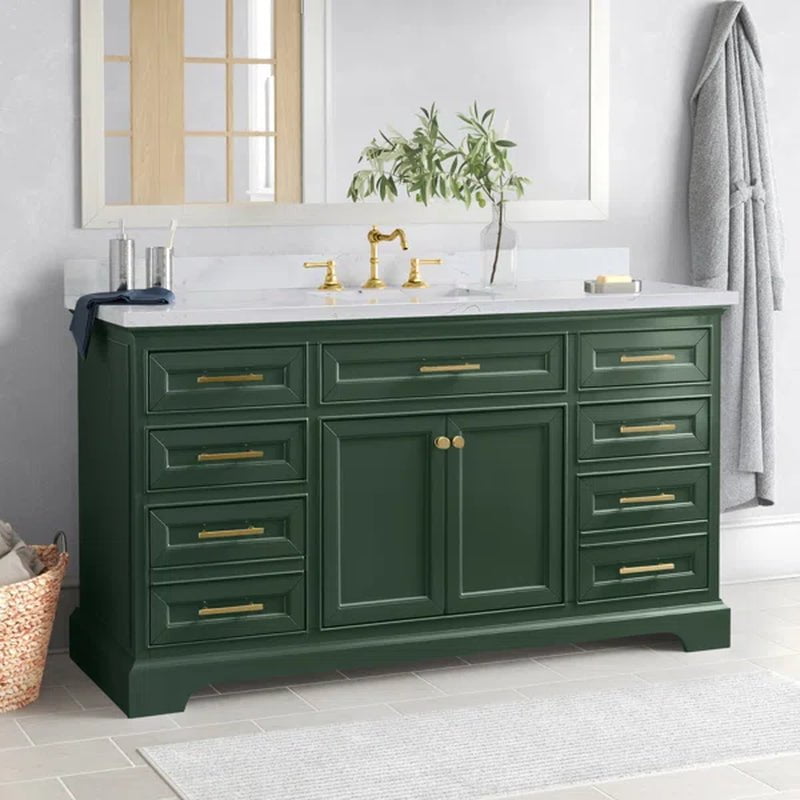 Currahee 60'' Free-Standing Single Bathroom Vanity with Engineered Stone Vanity Top