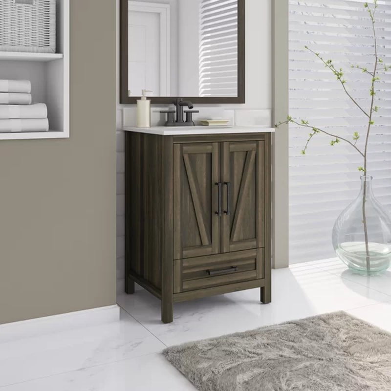 Brian 23.88'' Free-Standing Single Bathroom Vanity with Stone Vanity Top