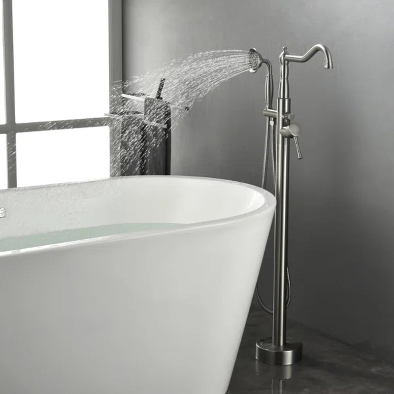 Single Handle Floor Mounted Freestanding Tub Filler with Handheld Shower
