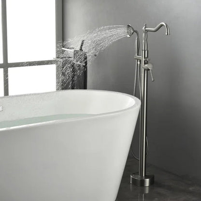 Single Handle Floor Mounted Freestanding Tub Filler with Handheld Shower