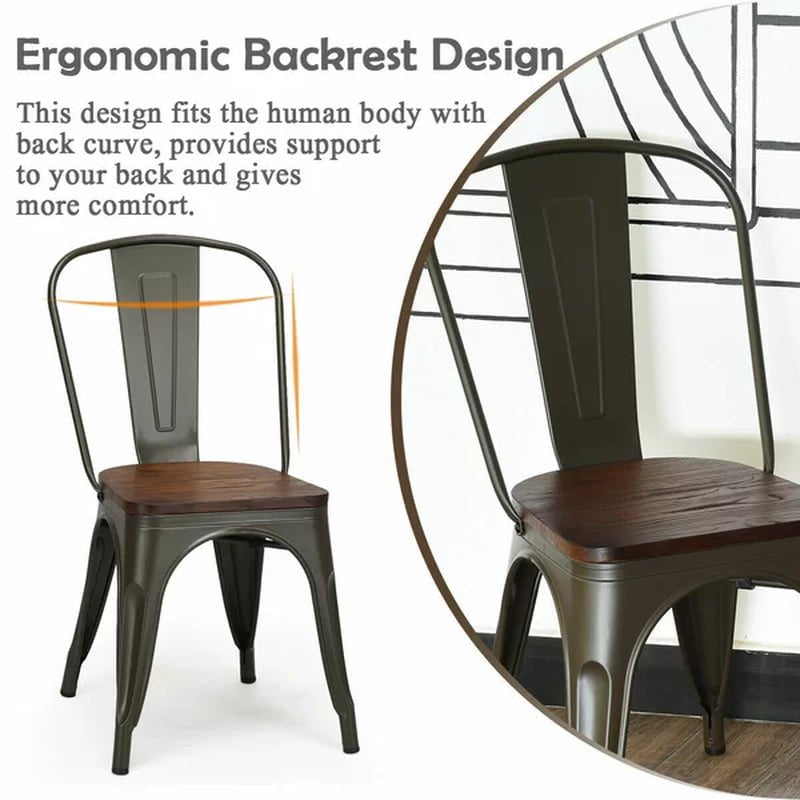 Collins Slat Back Stacking Side Chair in Gunmetal Gray/Brown