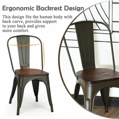 Collins Slat Back Stacking Side Chair in Gunmetal Gray/Brown