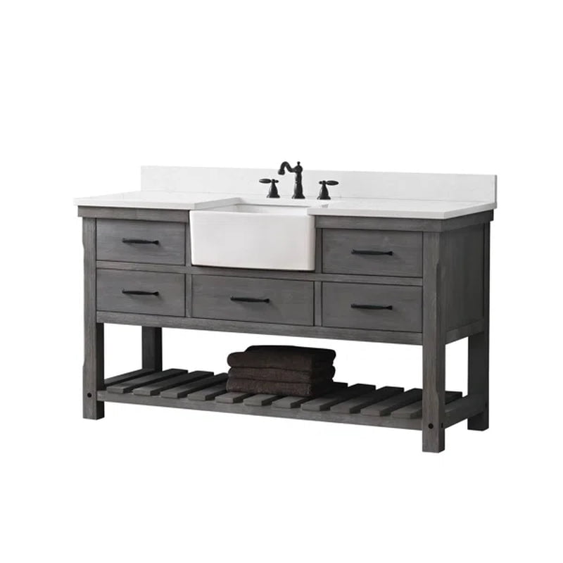 Mexborough 60'' Free-Standing Single Bathroom Vanity with Engineered Stone Vanity Top