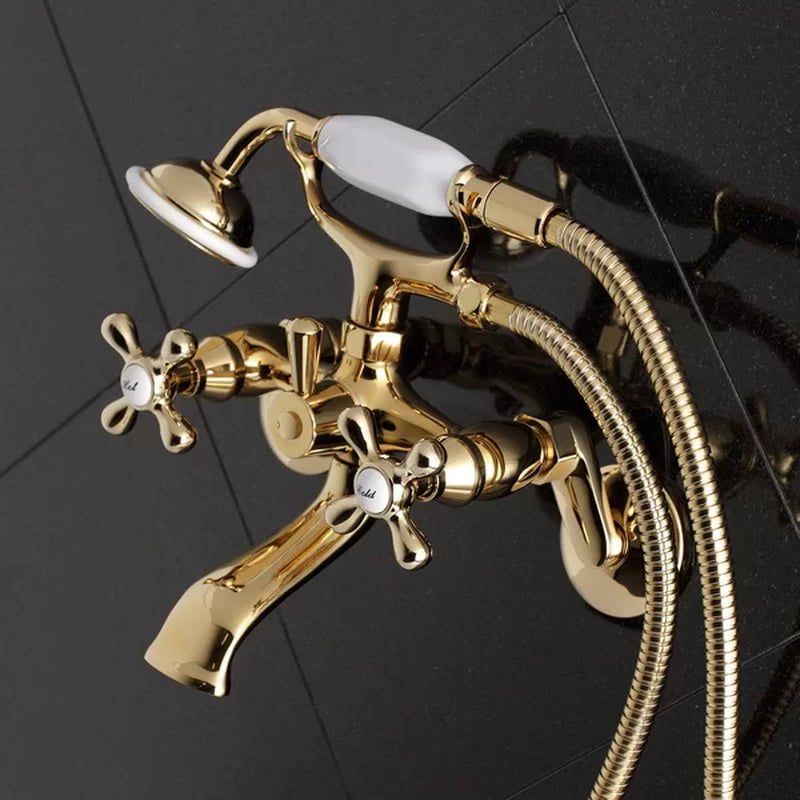 Kingston Triple Handle Wall Mounted Clawfoot Tub Faucet Trim with Diverter and Handshower