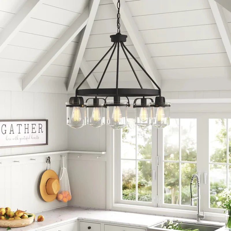 Georgetown 5 - Light Dimmable Wagon Wheel Chandelier