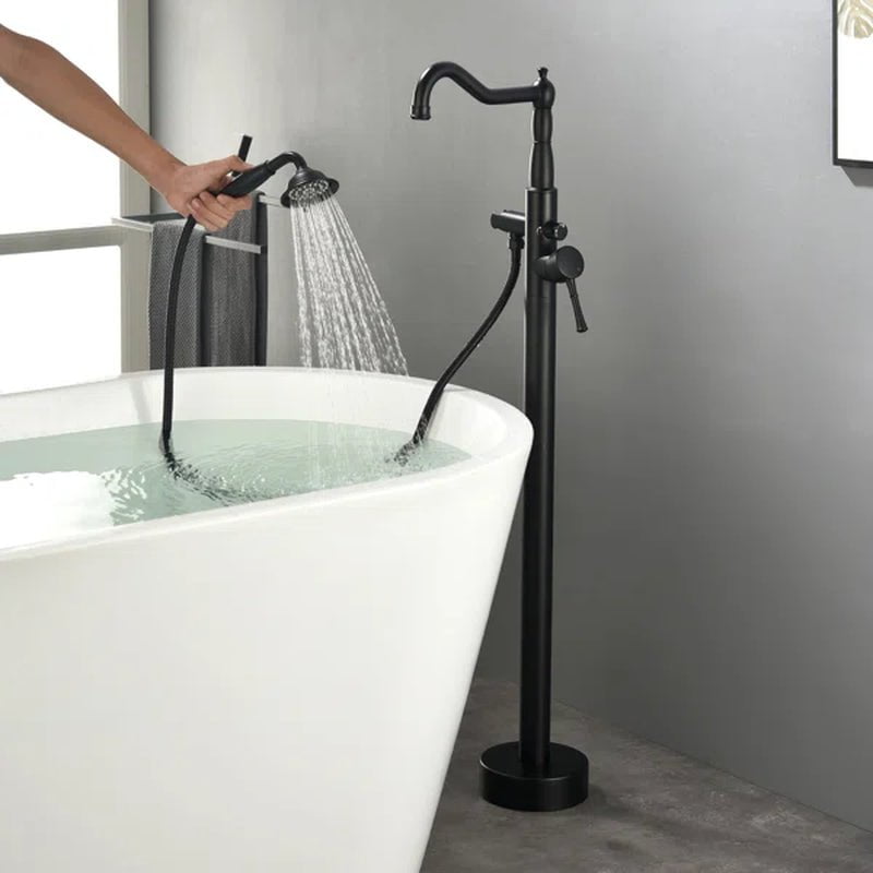 Single Handle Floor Mounted Freestanding Tub Filler with Handheld Shower