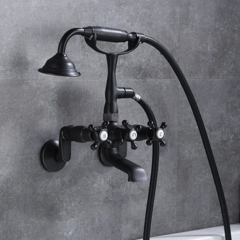 Triple Handle Wall Mounted Clawfoot Tub Faucet
