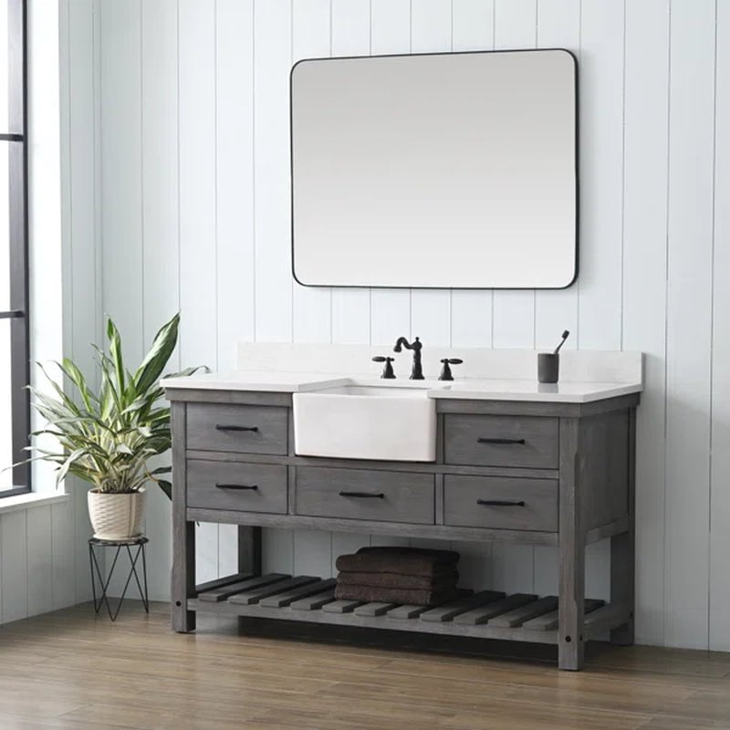 Mexborough 60'' Free-Standing Single Bathroom Vanity with Engineered Stone Vanity Top
