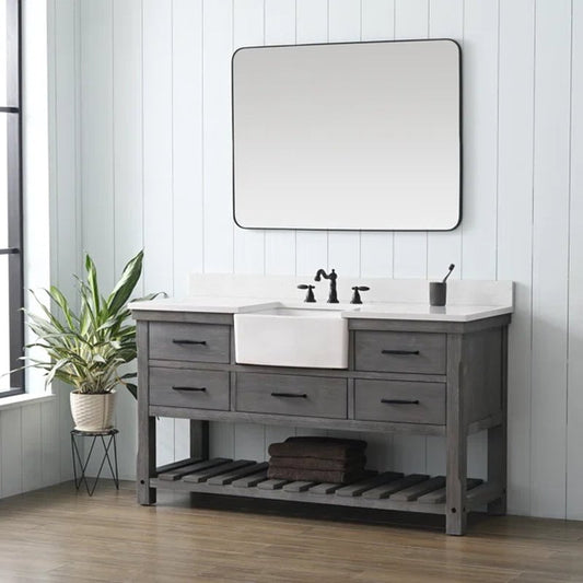Mexborough 60'' Free-Standing Single Bathroom Vanity with Engineered Stone Vanity Top
