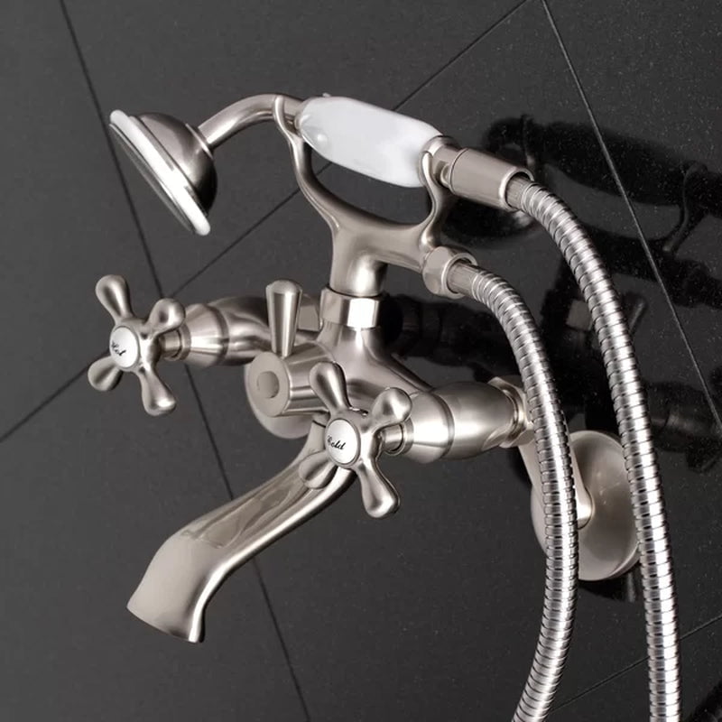 Kingston Triple Handle Wall Mounted Clawfoot Tub Faucet Trim with Diverter and Handshower