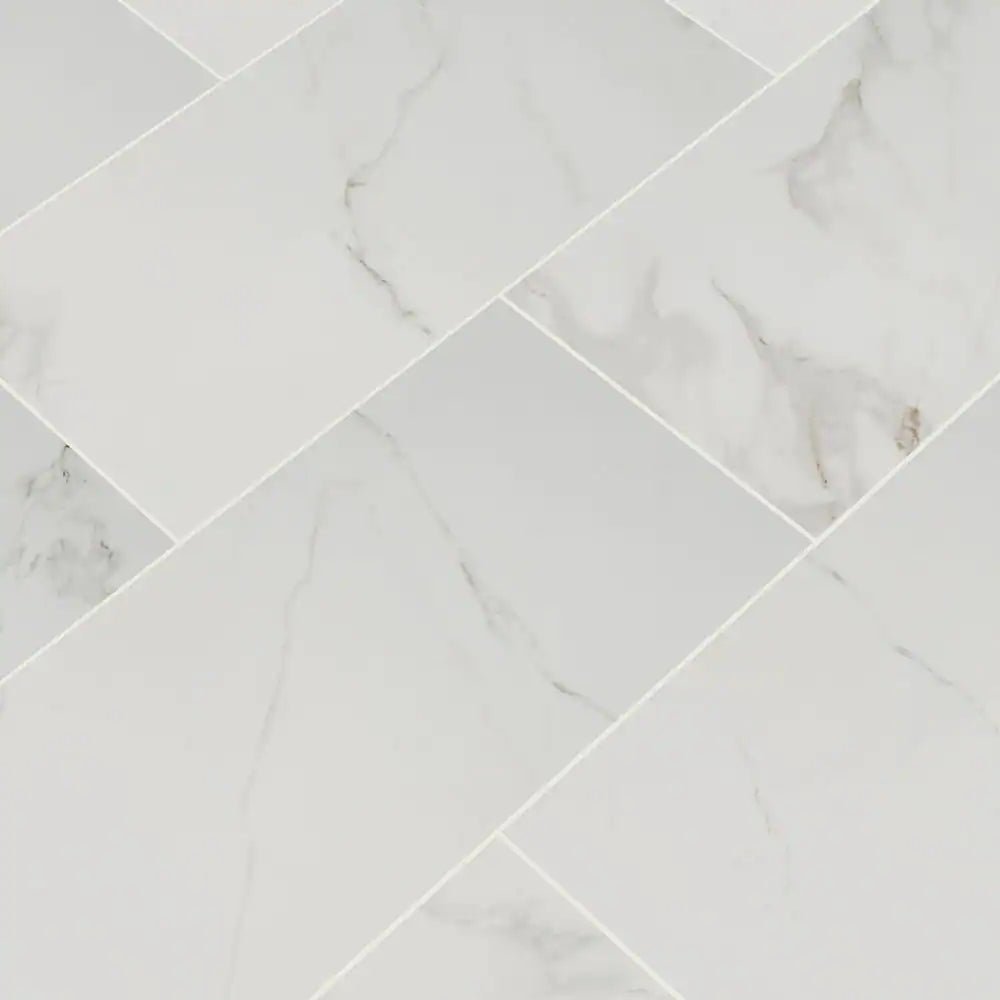 Carrara 12 In. X 24 In. Polished Porcelain Stone Look Floor and Wall Tile (16 Sq. Ft./Case)