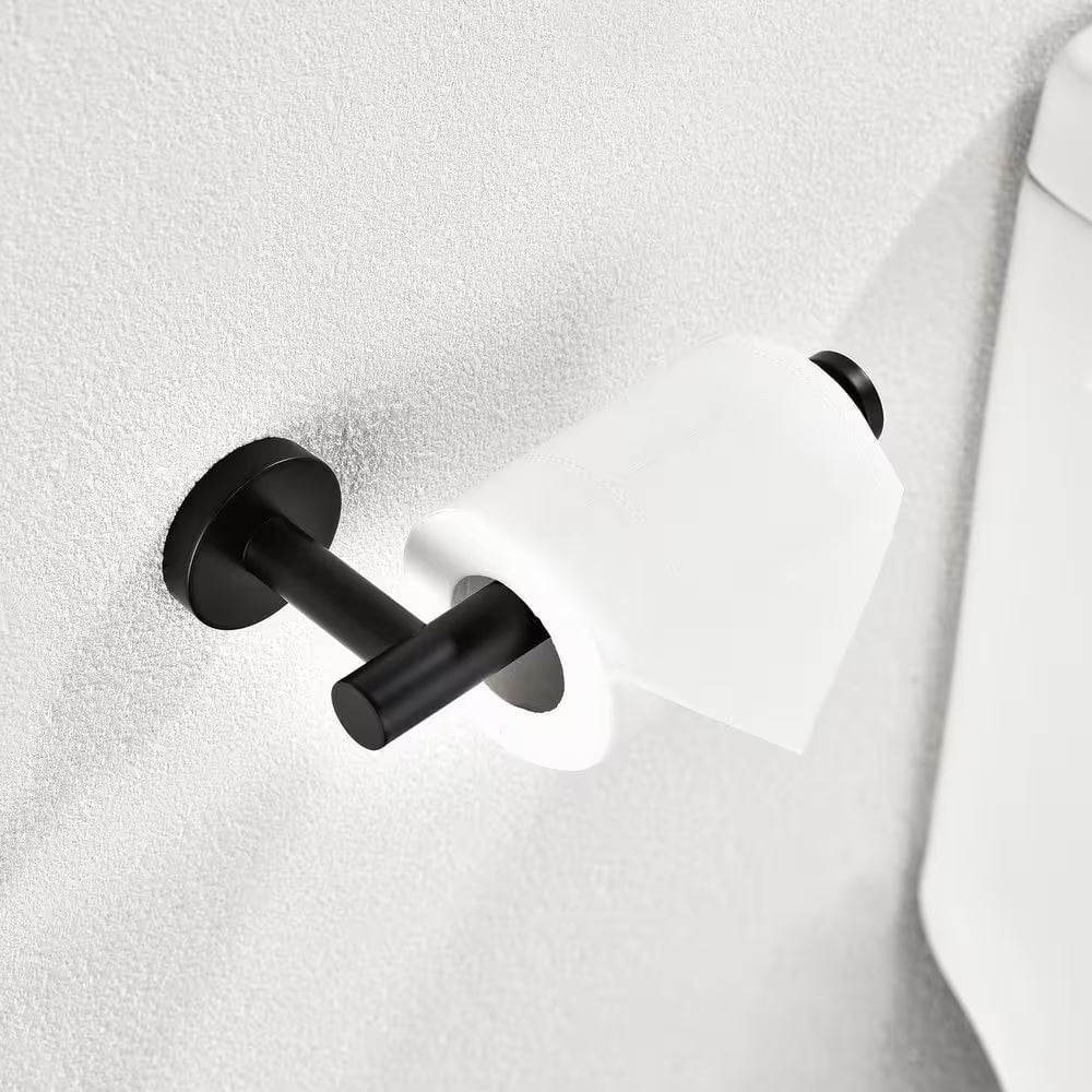 Modern 6-Pieces Bath Hardware Set with Towel Rail*2 Paper Towel Rack*1 Towel Ring*1 Hook*2 in Matte Black