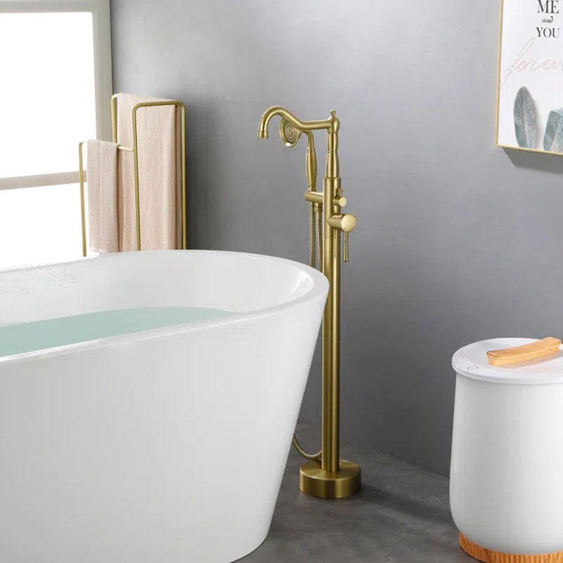 Single Handle Floor Mounted Freestanding Tub Filler with Handheld Shower