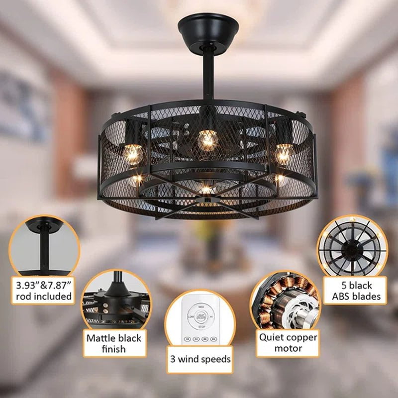 Sasheen 19.6'' 5 - Blade Caged Ceiling Fan with Remote Control