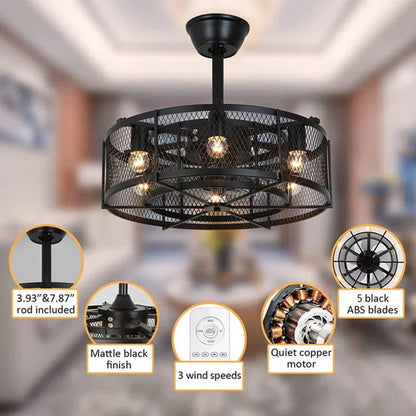 Sasheen 19.6'' 5 - Blade Caged Ceiling Fan with Remote Control