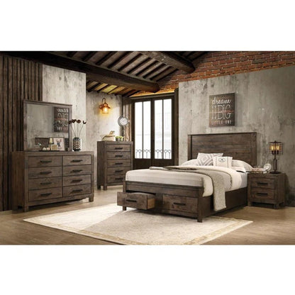Sherman 5 Piece Wooden Storage Queen Platform Bedroom Set in Rustic Golden Brown