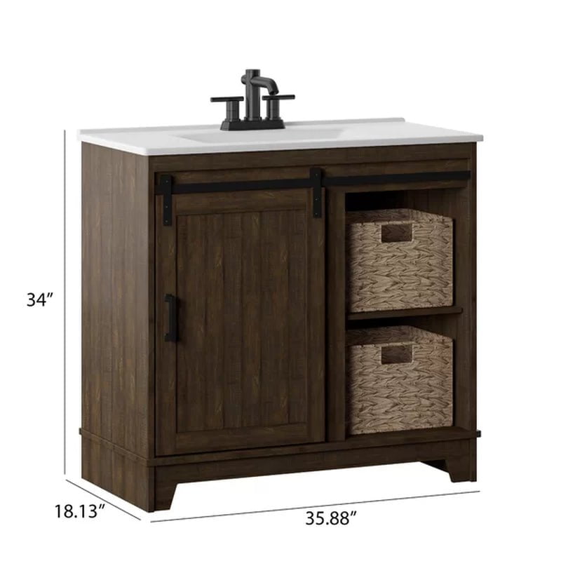 Braylen 35.88'' Free-Standing Single Bathroom Vanity with Ceramic Vanity Top