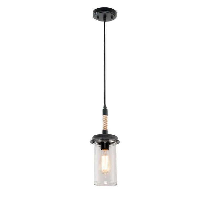 Bernerd Farmhouse Pendant Light with Hemp Rope and Glass Shade