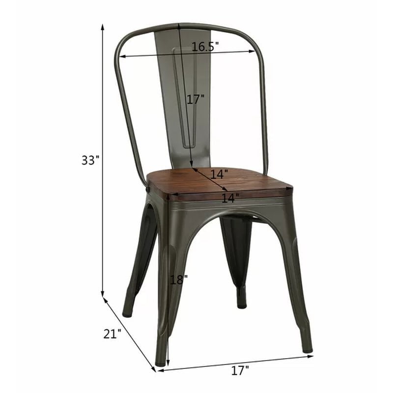Collins Slat Back Stacking Side Chair in Gunmetal Gray/Brown