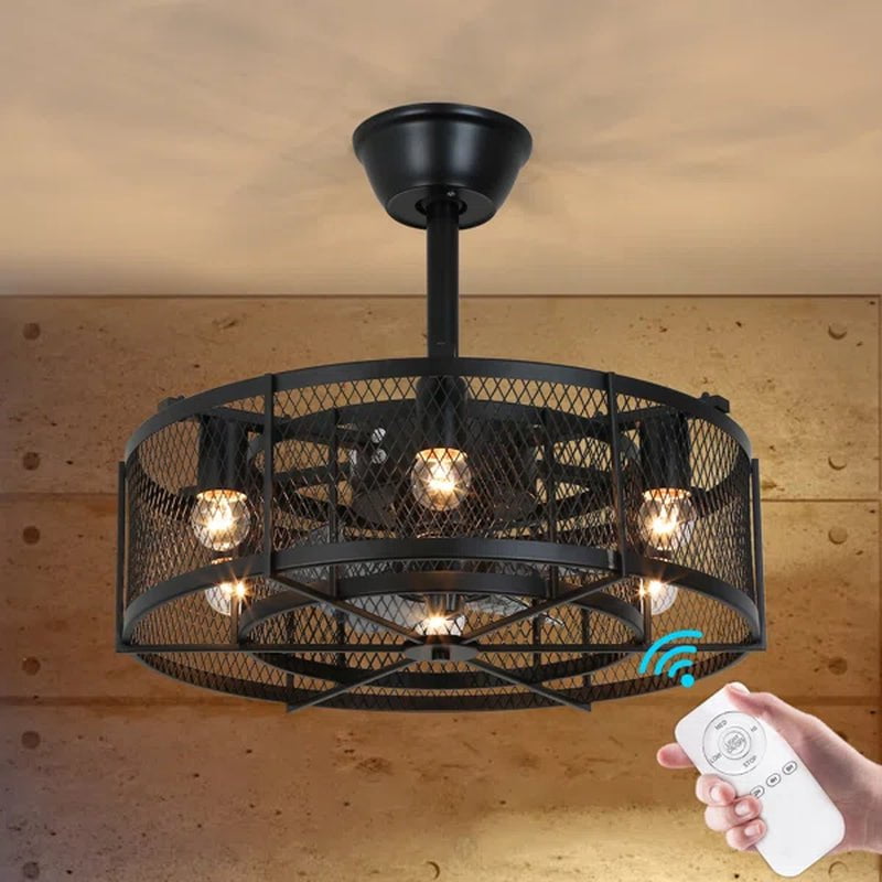 Sasheen 19.6'' 5 - Blade Caged Ceiling Fan with Remote Control