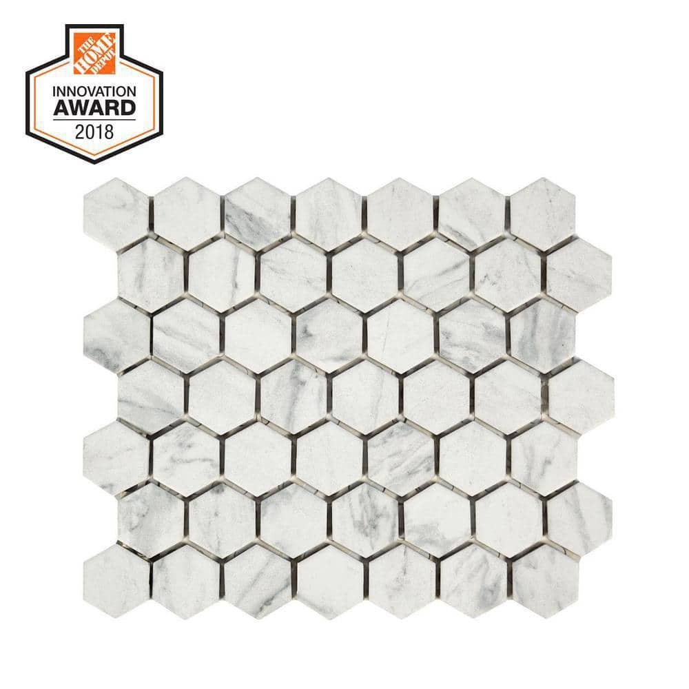 Carrara 10 In. X 12 In. X 6.35 Mm Ceramic Hexagon Mosaic Floor and Wall Tile (0.81 Sq. Ft./Each)