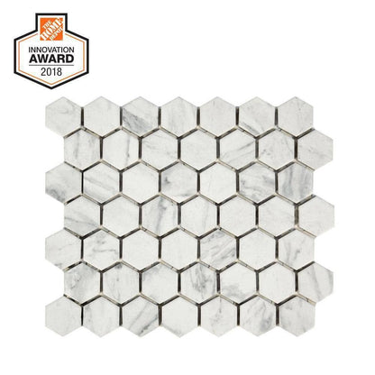 Carrara 10 In. X 12 In. X 6.35 Mm Ceramic Hexagon Mosaic Floor and Wall Tile (0.81 Sq. Ft./Each)