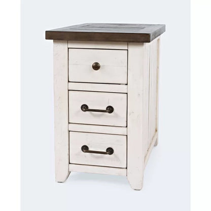 Westhoff 24'' Tall Solid Wood 3 - Drawer End Table and Built-In Outlets
