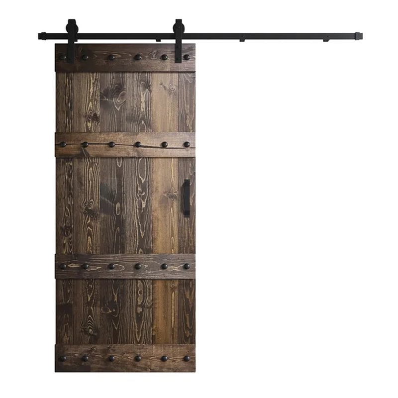 Paneled Wood Castle Series Barn Door with Installation Hardware Kit