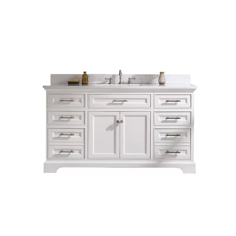 Currahee 60'' Free-Standing Single Bathroom Vanity with Engineered Stone Vanity Top