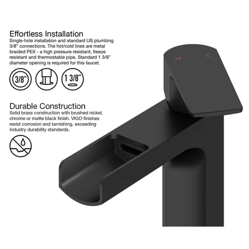 Matte Stone 13.875'' Matte Black Stone Rectangular Vessel Bathroom Sink with Faucet