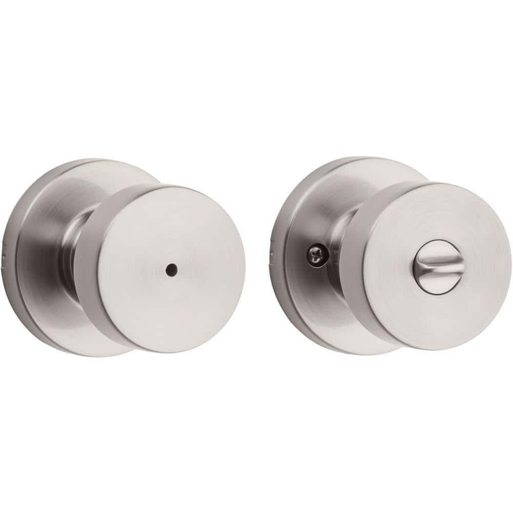 Pismo round Satin Nickel Bed/Bath Door Knob Featuring Microban Antimicrobial Technology with Lock