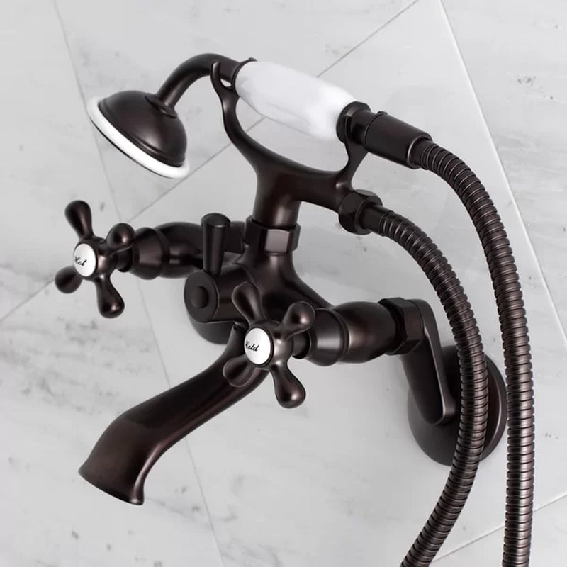 Kingston Triple Handle Wall Mounted Clawfoot Tub Faucet Trim with Diverter and Handshower