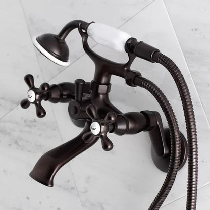 Kingston Triple Handle Wall Mounted Clawfoot Tub Faucet Trim with Diverter and Handshower