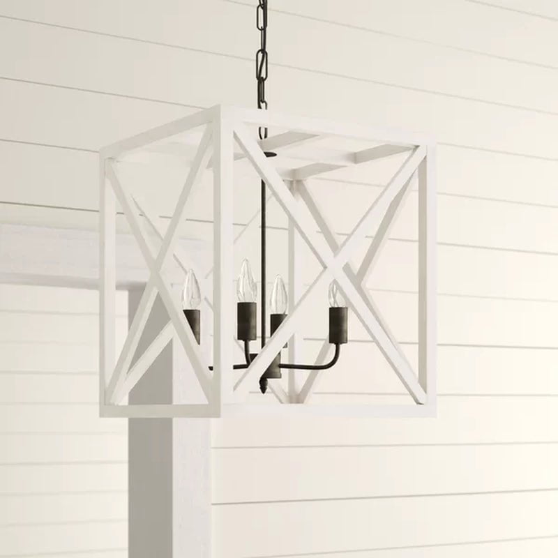 Sabrina 4 - Light Wood Lantern Geometric Chandelier