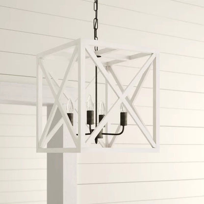 Sabrina 4 - Light Wood Lantern Geometric Chandelier