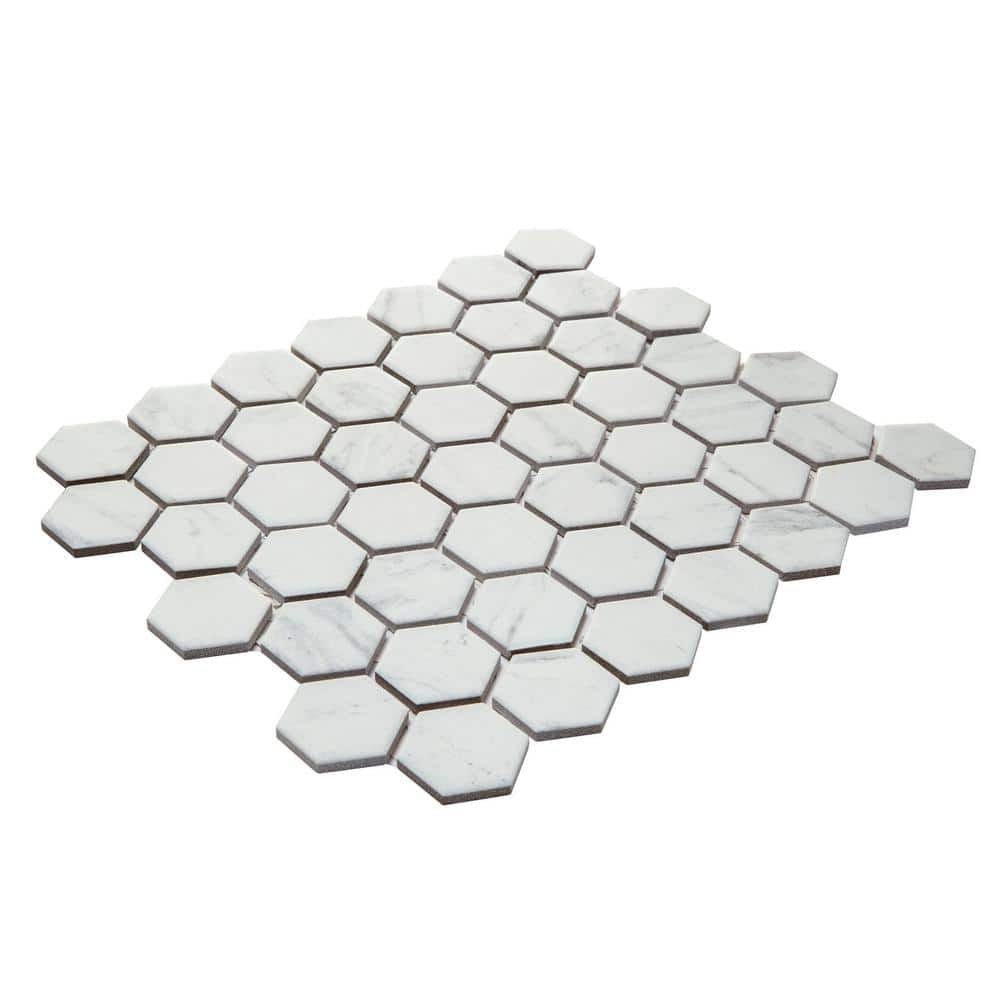 Carrara 10 In. X 12 In. X 6.35 Mm Ceramic Hexagon Mosaic Floor and Wall Tile (0.81 Sq. Ft./Each)