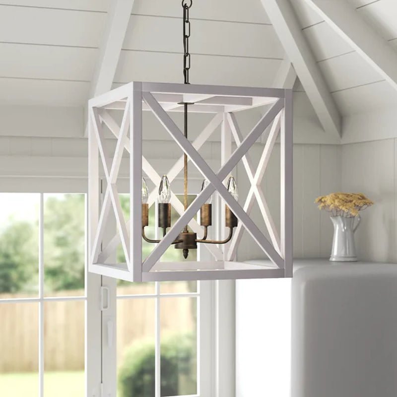 Sabrina 4 - Light Wood Lantern Geometric Chandelier