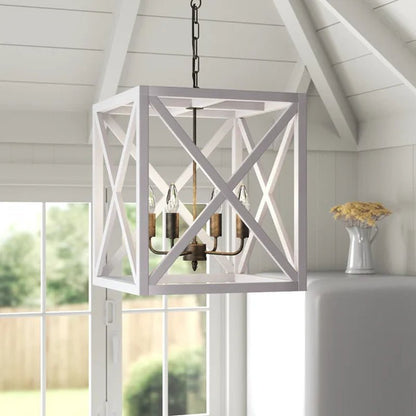 Sabrina 4 - Light Wood Lantern Geometric Chandelier