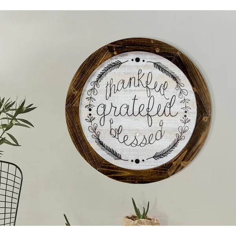'Thankful Grateful Blessed' Inspirational Print on Wood Farmhouse Wall Decor
