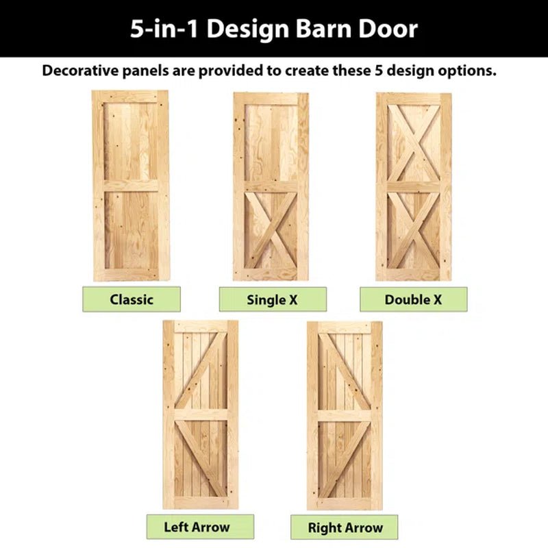 Paneled Solid Wood Unfinished Double Barn Door with Installation Hardware Kit