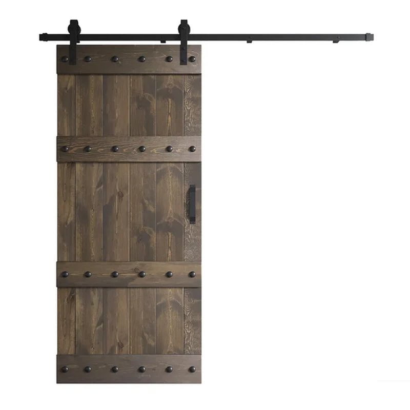 Paneled Wood Castle Series Barn Door with Installation Hardware Kit