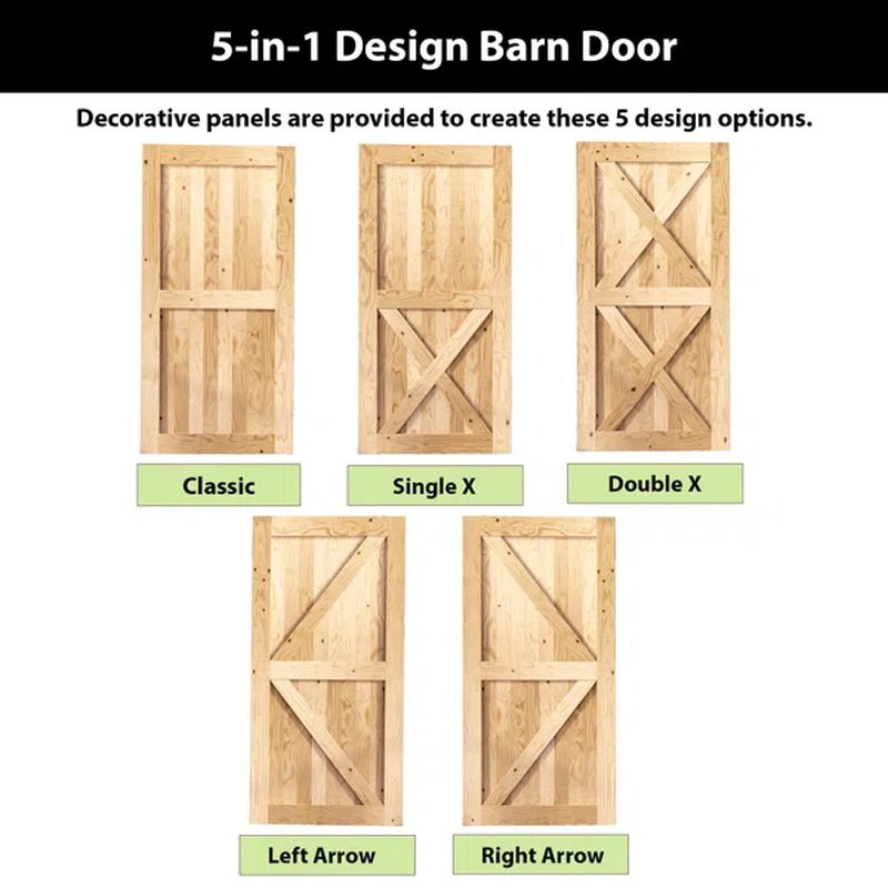 Paneled Solid Wood Unfinished Double Barn Door with Installation Hardware Kit