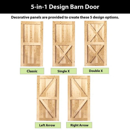 Paneled Solid Wood Unfinished Double Barn Door with Installation Hardware Kit