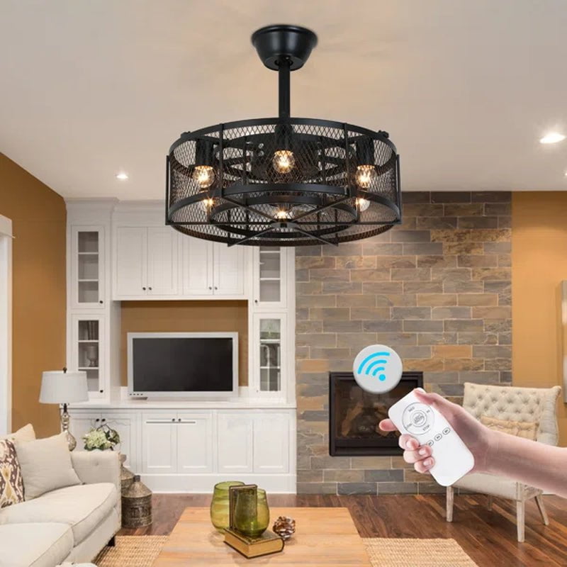 Sasheen 19.6'' 5 - Blade Caged Ceiling Fan with Remote Control