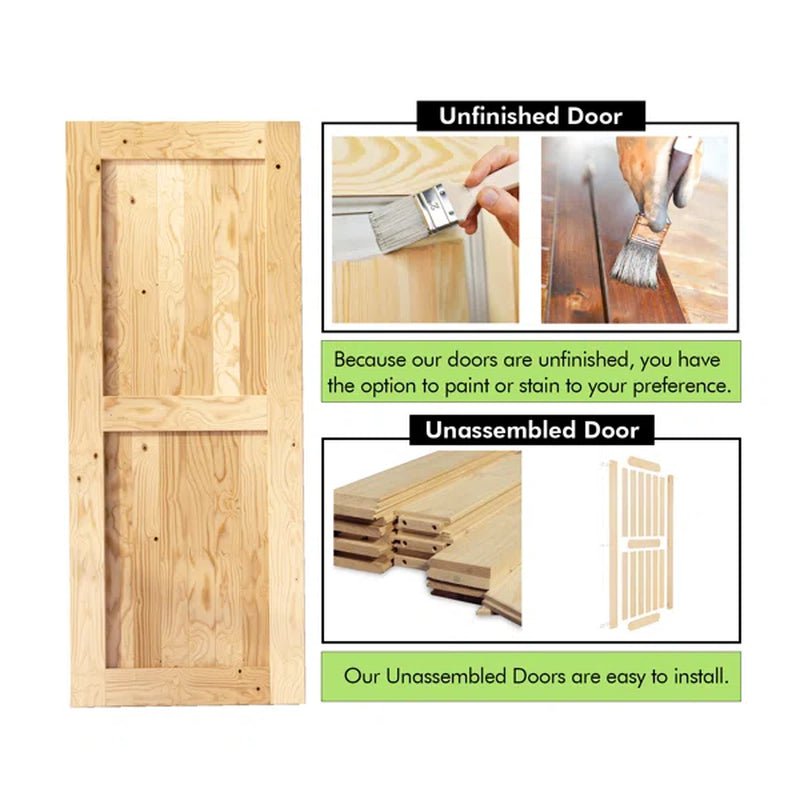 Paneled Solid Wood Unfinished Double Barn Door with Installation Hardware Kit