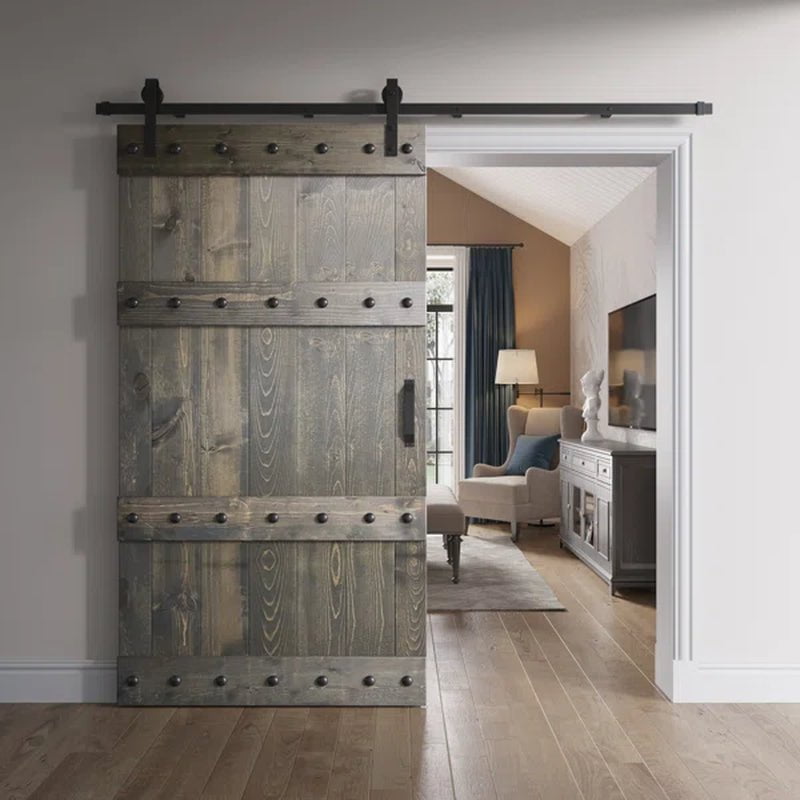 Paneled Wood Castle Series Barn Door with Installation Hardware Kit