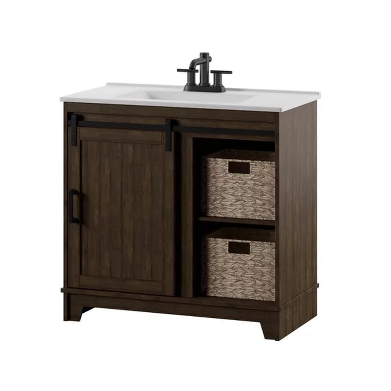 Braylen 35.88'' Free-Standing Single Bathroom Vanity with Ceramic Vanity Top