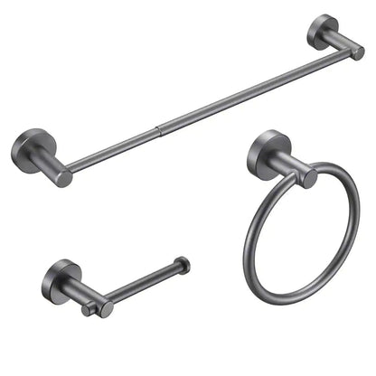 Modern 3-Piece Bath Hardware Set with Retractable Towel Bar*1, Towel Ring*1, Toilet Paper Holder*1 in Gray